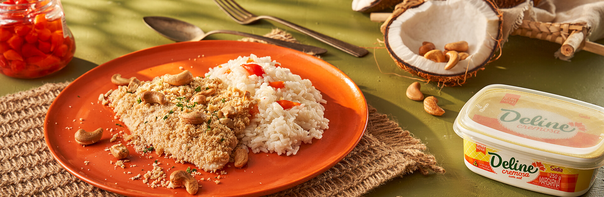 Receita: Peixe na Crosta de Castanha-de-caju com Arroz de Coco